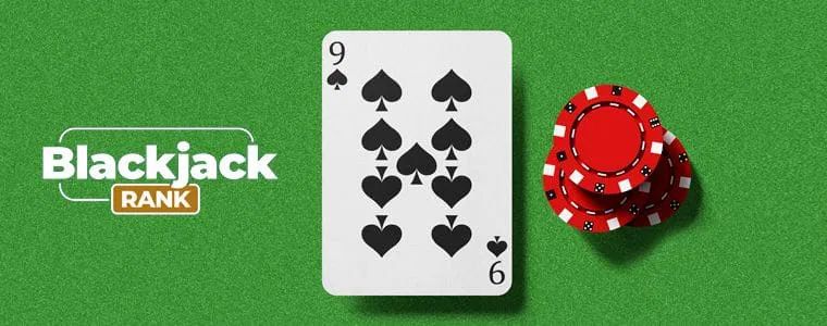 Spielkarte neben dem BlackJackRank-Logo
