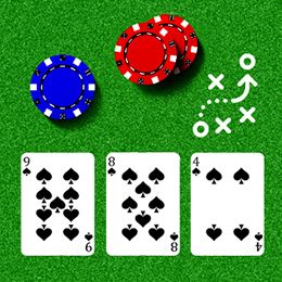 Drei Pik Spielkarten und Chips